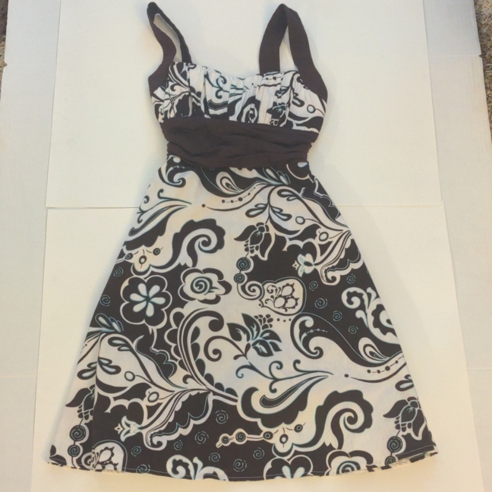EUC B. Darlin Chocolate/Teal Floral Sundress 7/8